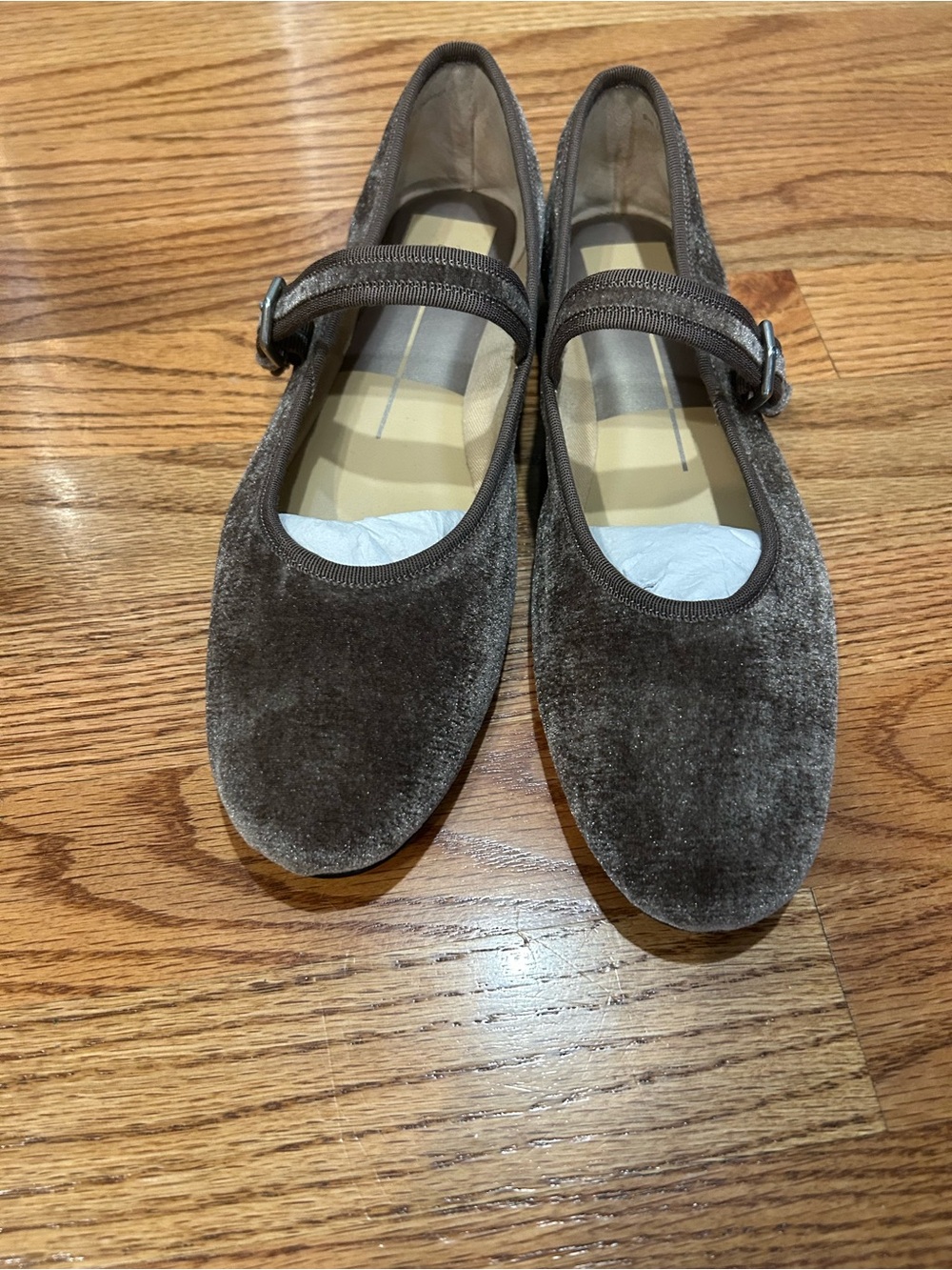 Dolce Vita Mary Jane Velvet Ballet Flats in Brown/Gray, 7.5